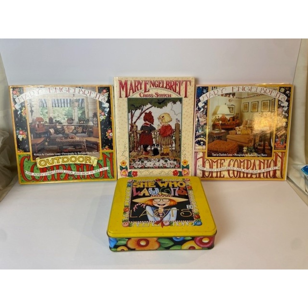 Mary Engelbreit Book & Tin Bundle Home Outdoor Companion Cross-Stitch Set